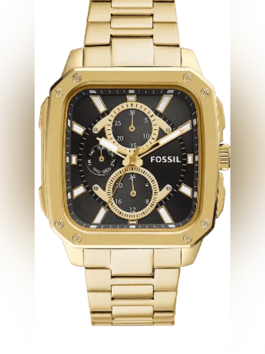 Fossil Gold And Black Square Chronograph Bracelet Mens Watch